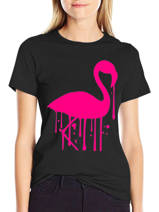 Camiseta Negra con Diseño de Flamenco Rosa