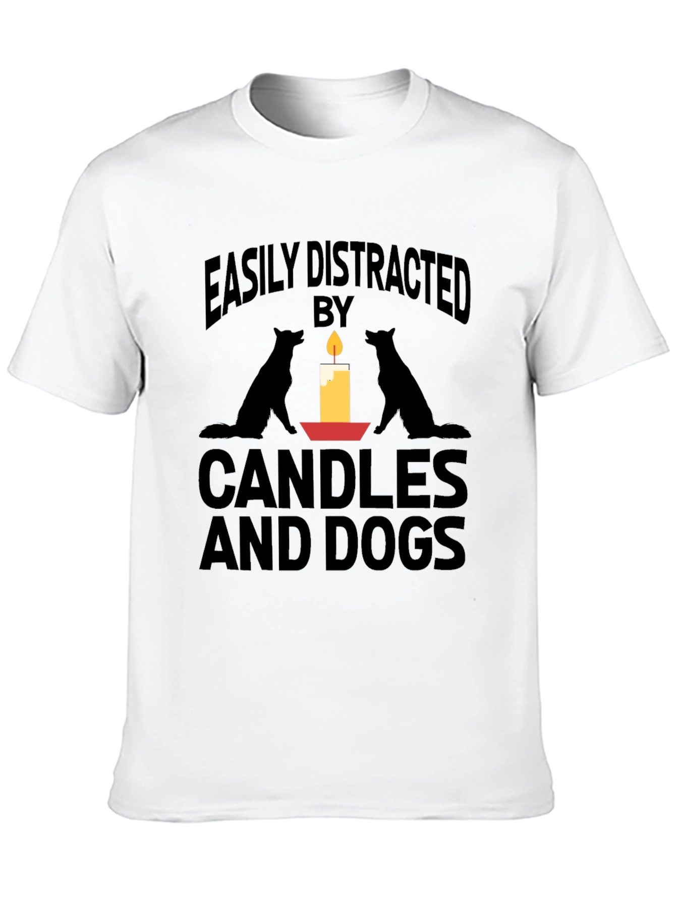 Camiseta Negra: Velas y Perros Distraen Fácilmente