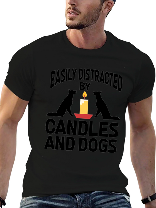 Camiseta Negra: Velas y Perros Distraen Fácilmente