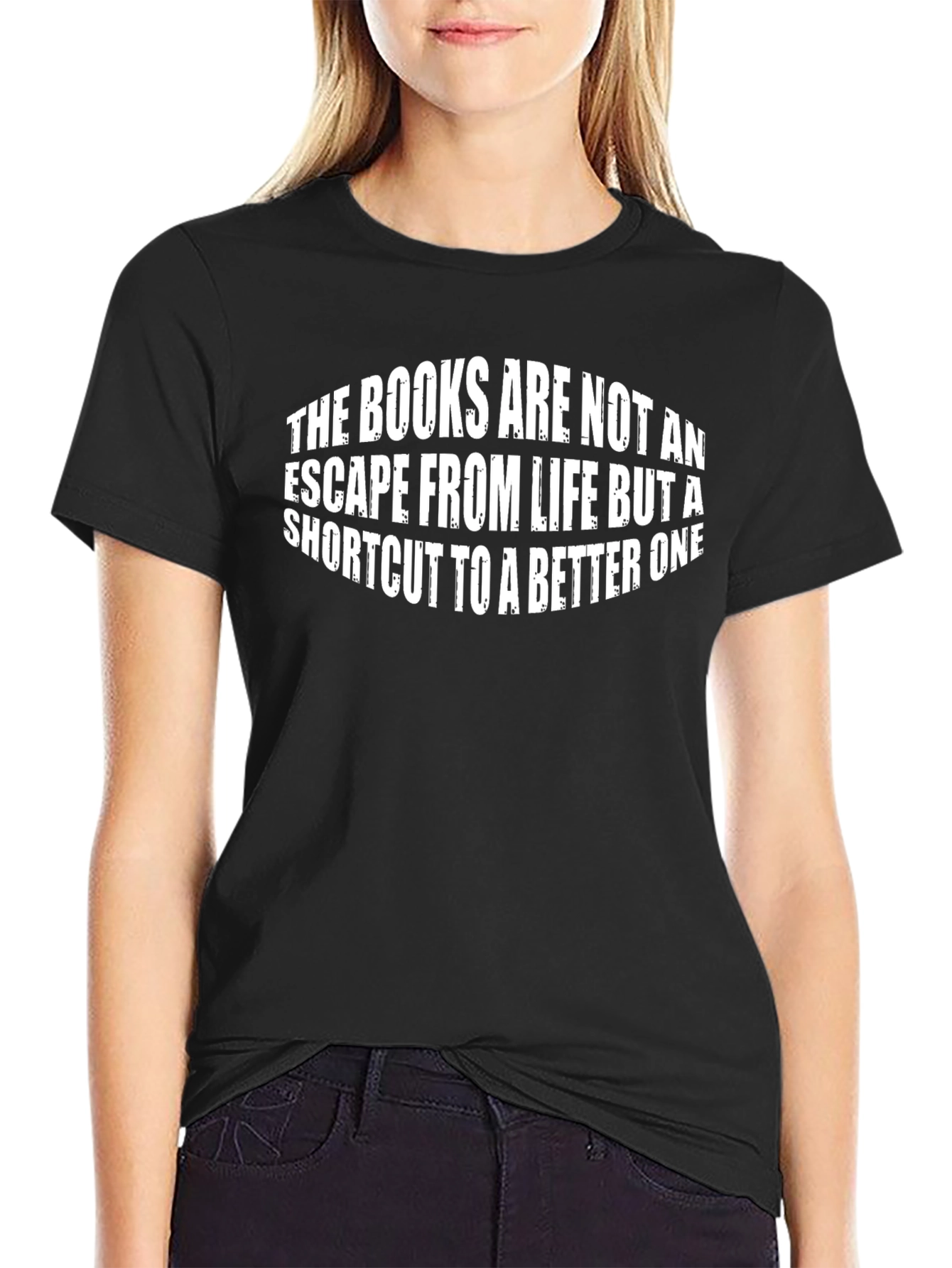 Camiseta Negra con Mensaje Motivacional de Libros