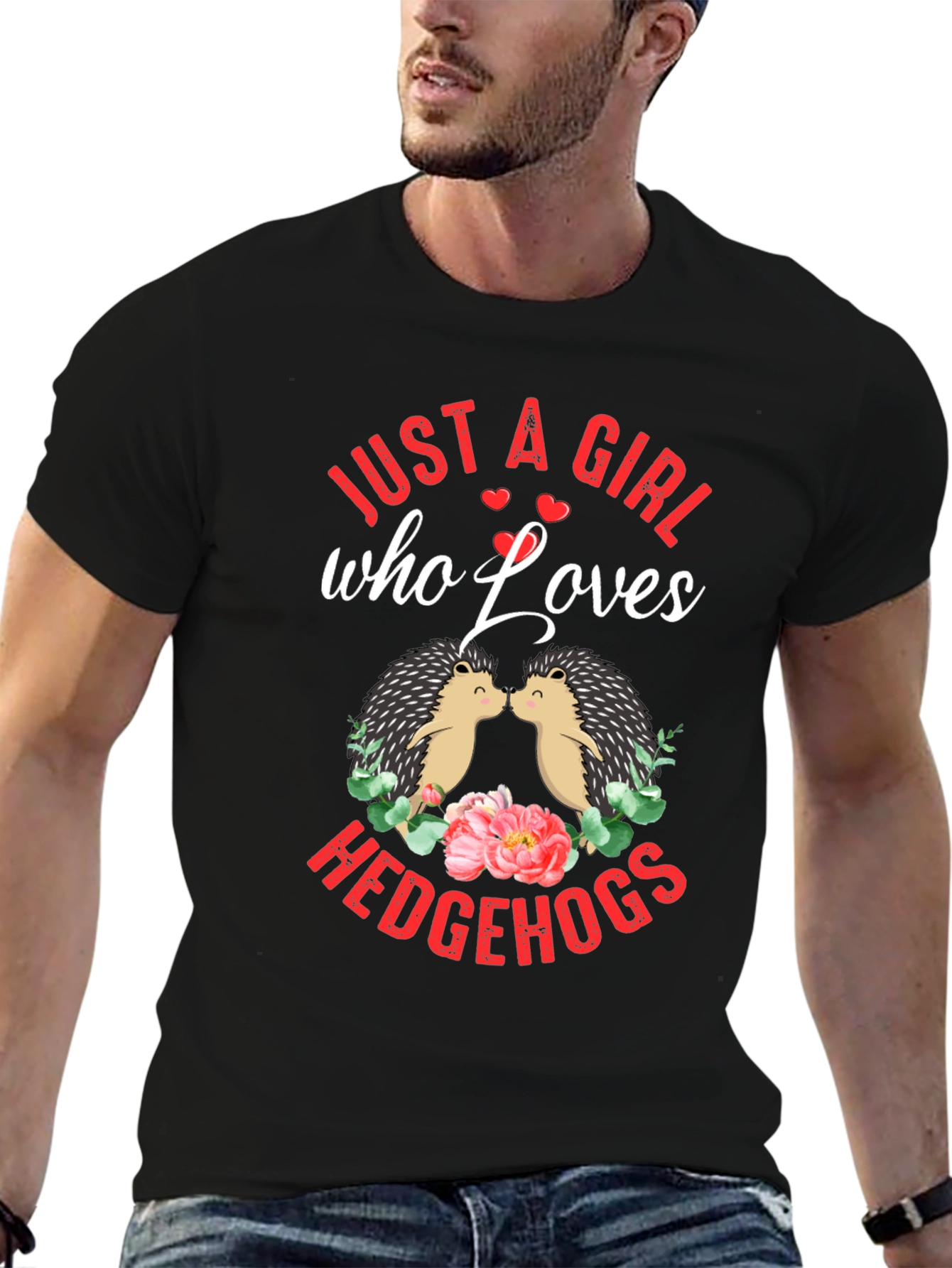 Camiseta Negra Just a Girl Who Loves Hedgehogs