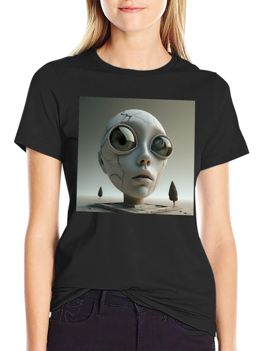 Camiseta Negra con Diseño Abstracto de Cabeza Alienígena