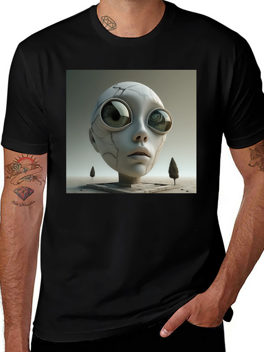 Camiseta Negra con Diseño Abstracto de Cabeza Alienígena