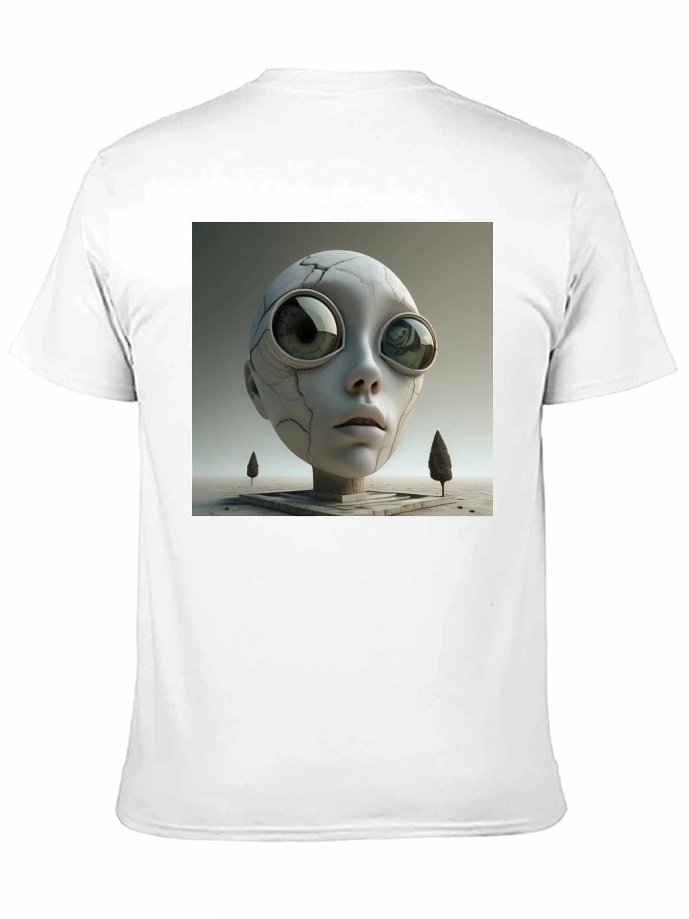 Camiseta Negra con Diseño Abstracto de Cabeza Alienígena