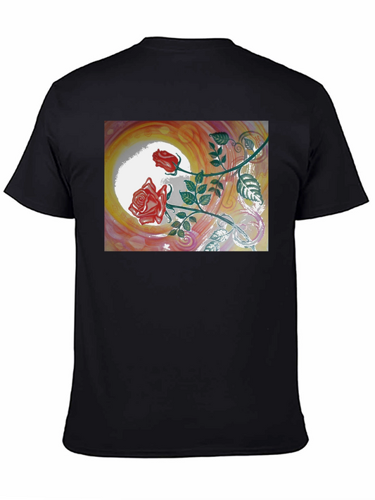 Camiseta Negra con Diseño Floral de Rosas