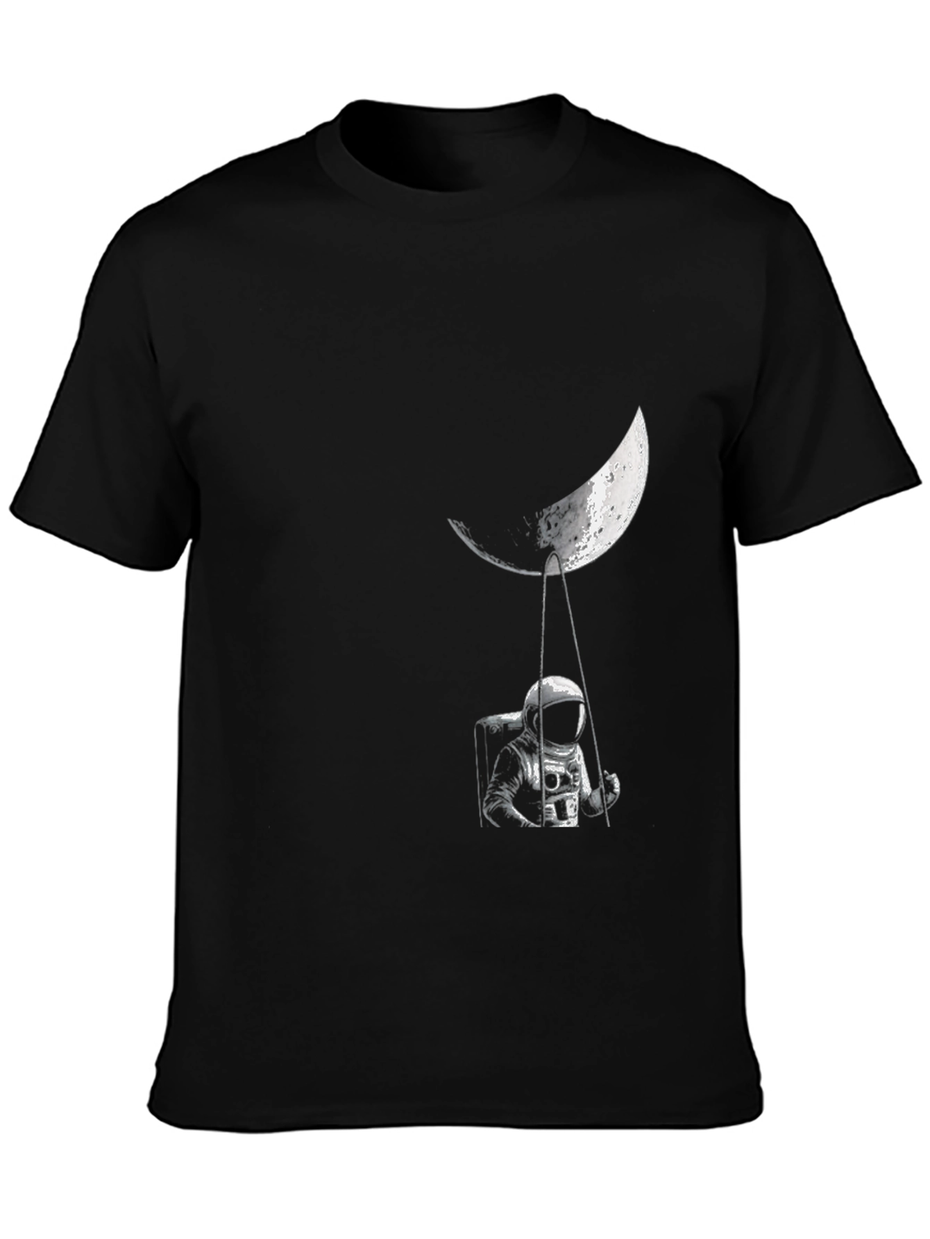 Camiseta Negra Estampada Astronauta en la Luna