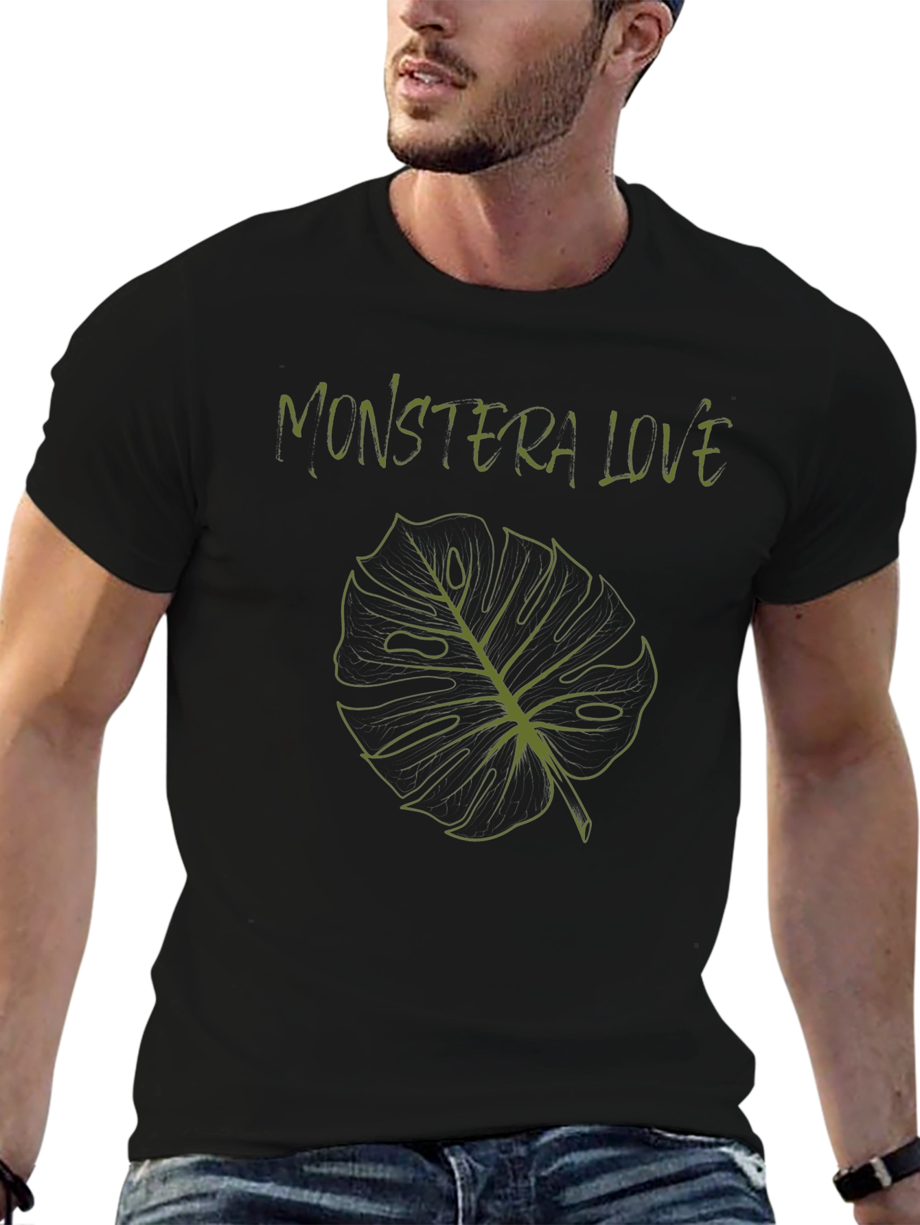 Camiseta Negra con Diseño de Hoja Monstera