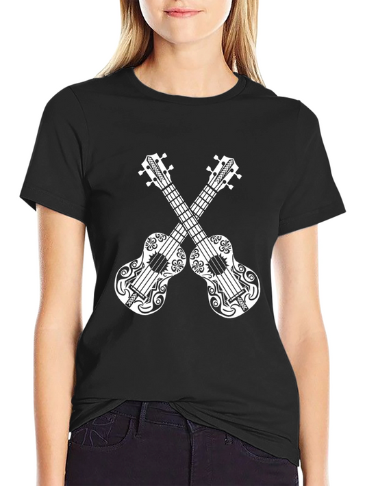 Camiseta Negra con Ukuleles Cruzados
