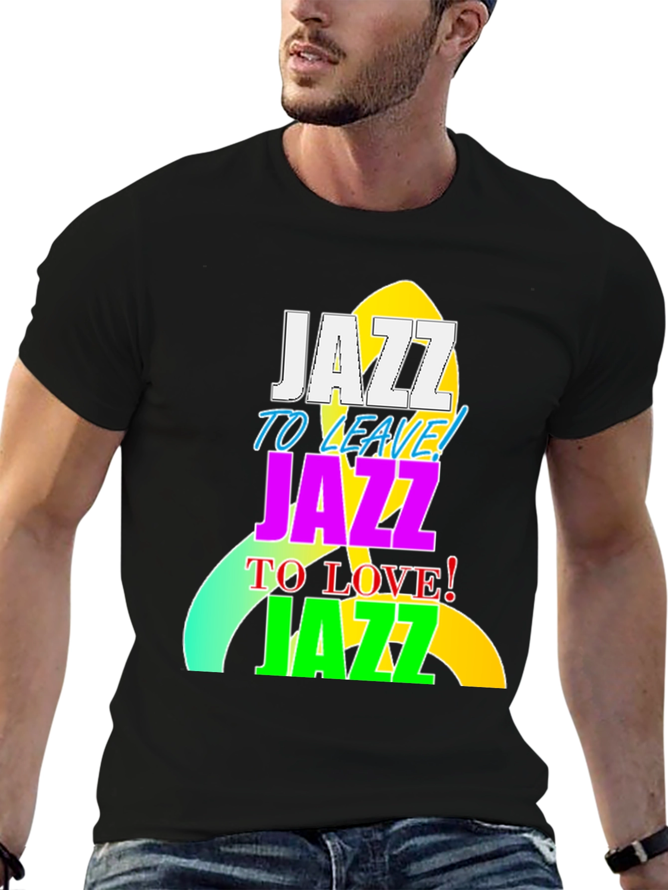 Camiseta Negra con Diseño Jazz Vibrante