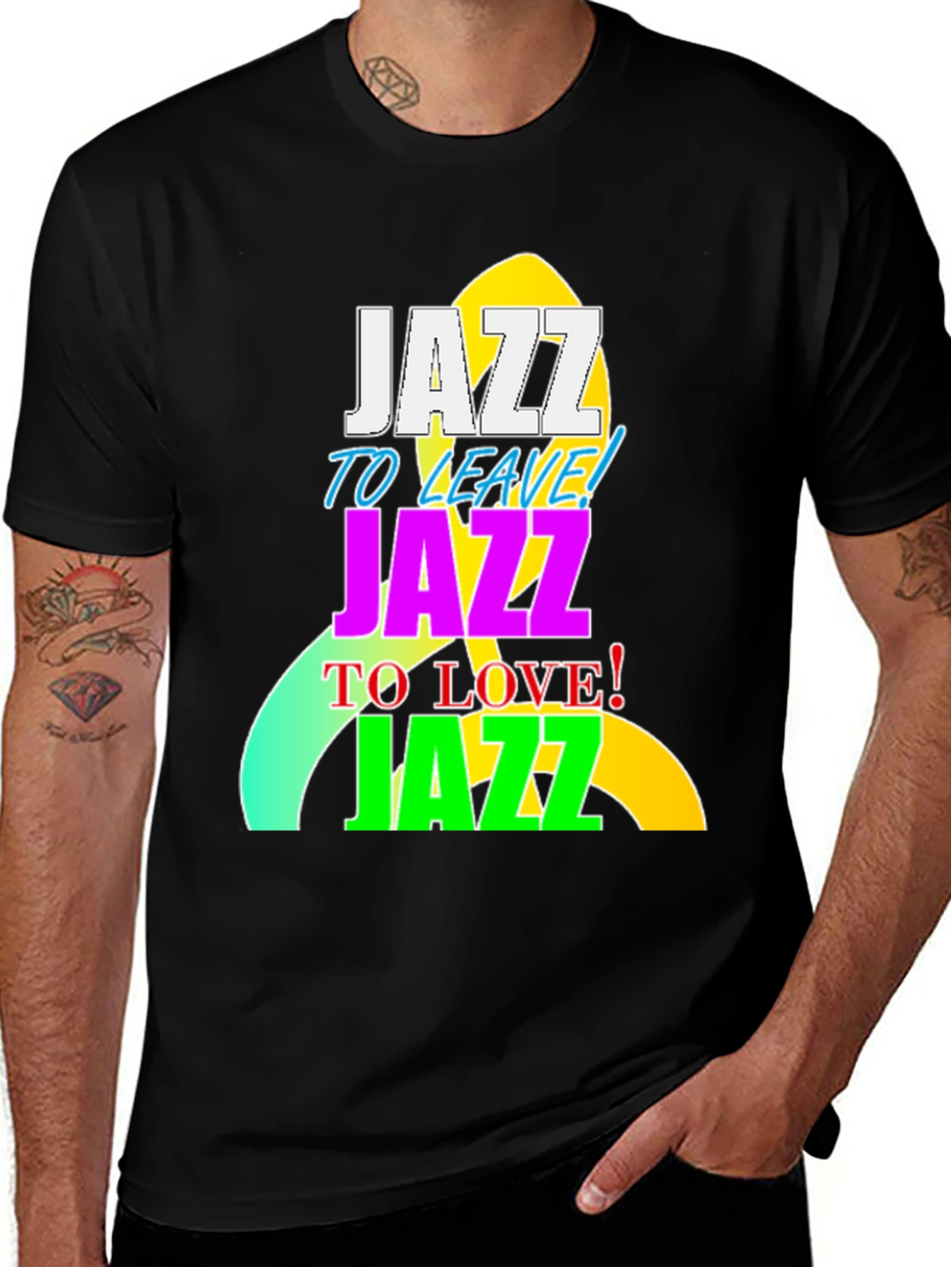 Camiseta Negra con Diseño Jazz Vibrante