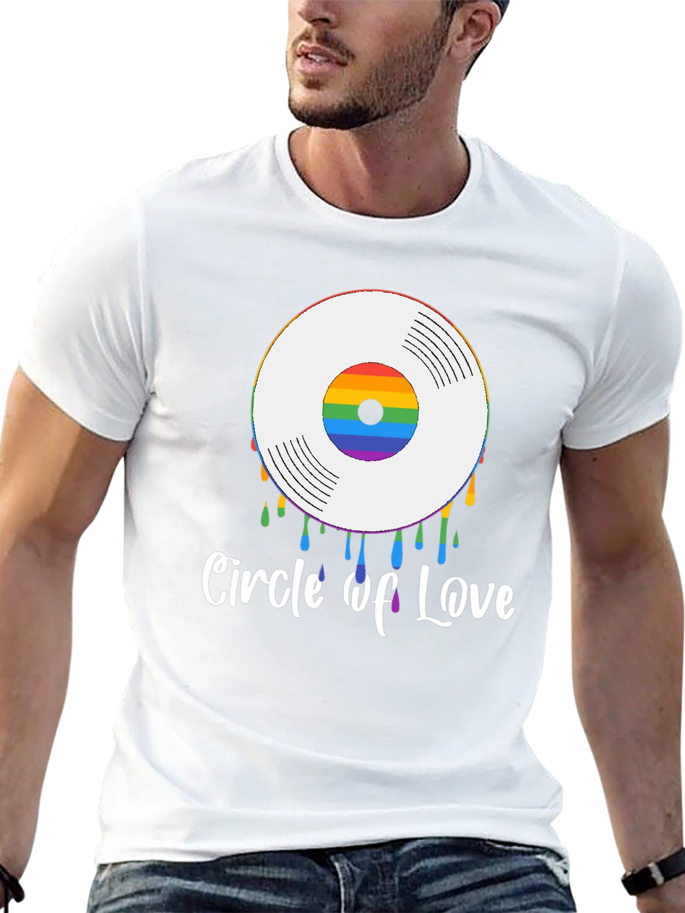 Camiseta Negra Circle of Love con Vinilo Arcoíris