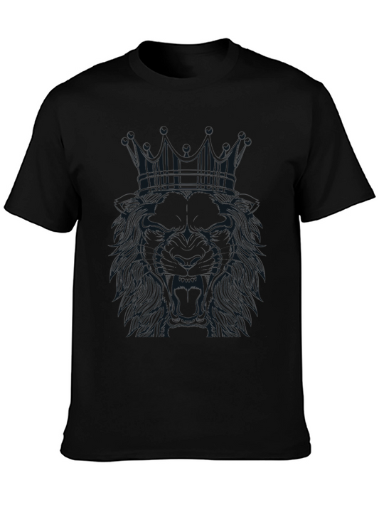 Camiseta Negra Hombre - Diseño León con Corona