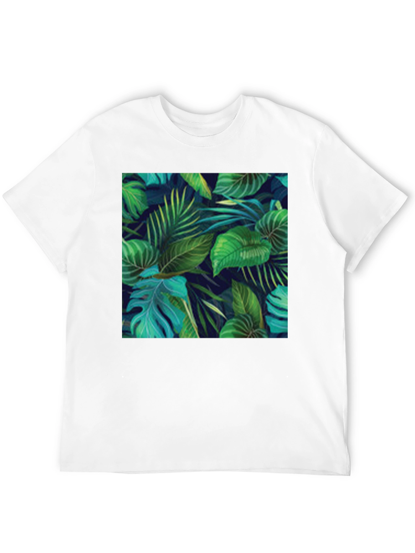 Camiseta Negra con Diseño de Hojas Tropicales