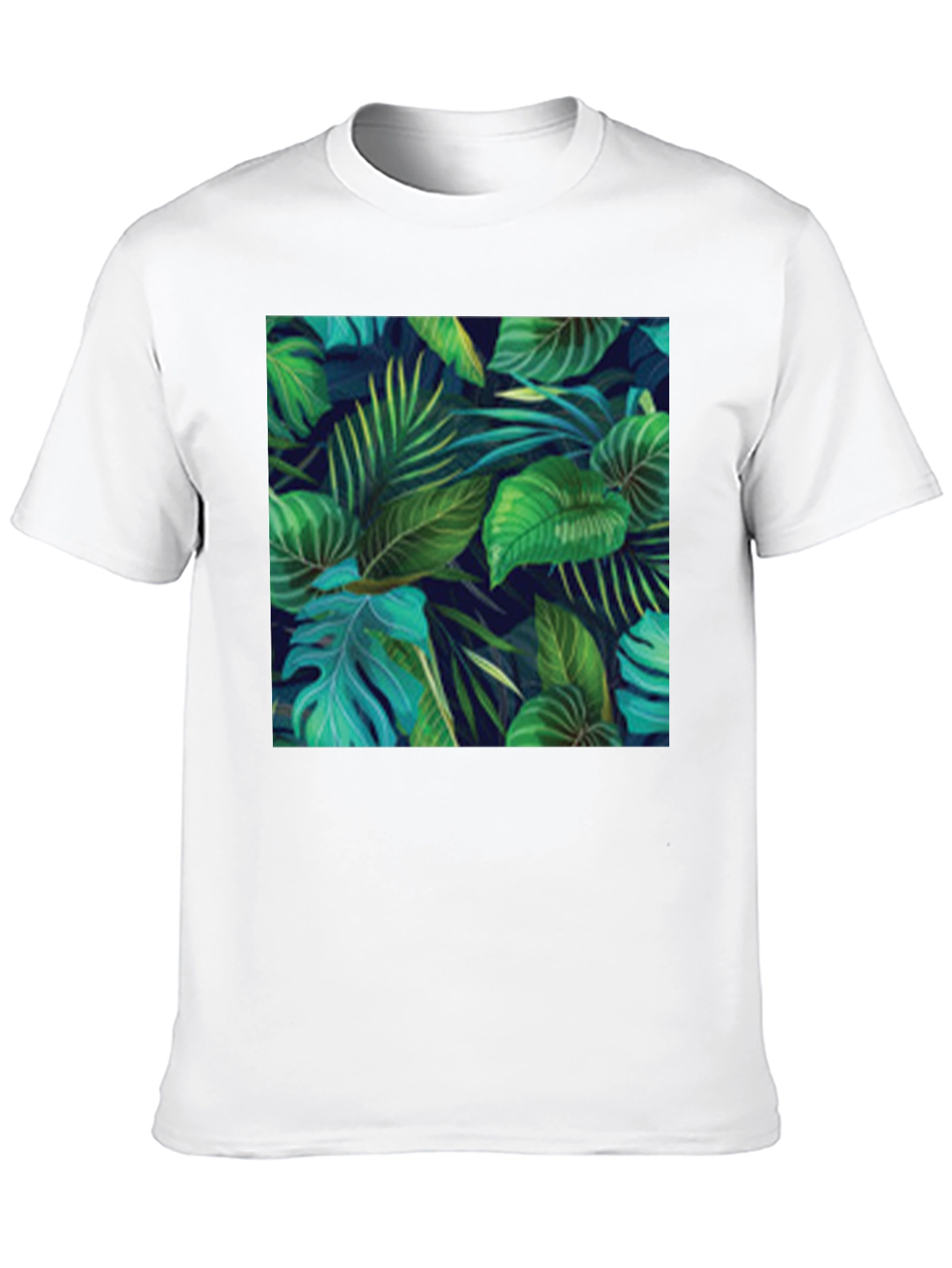 Camiseta Negra con Diseño de Hojas Tropicales