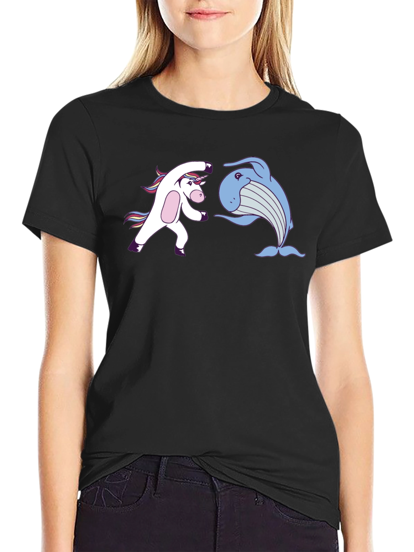 Camiseta Negra: Unicornio vs Ballena