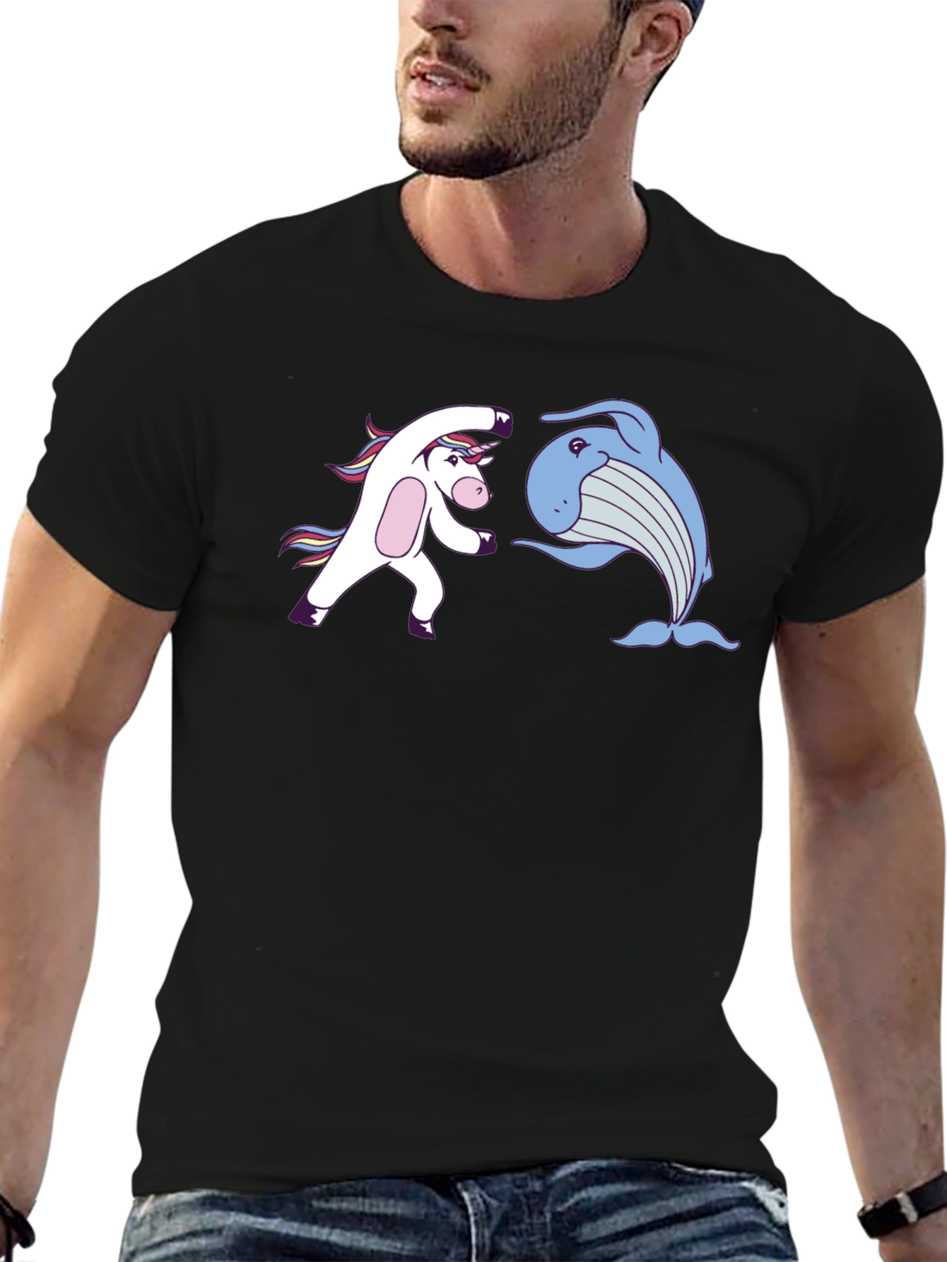 Camiseta Negra: Unicornio vs Ballena