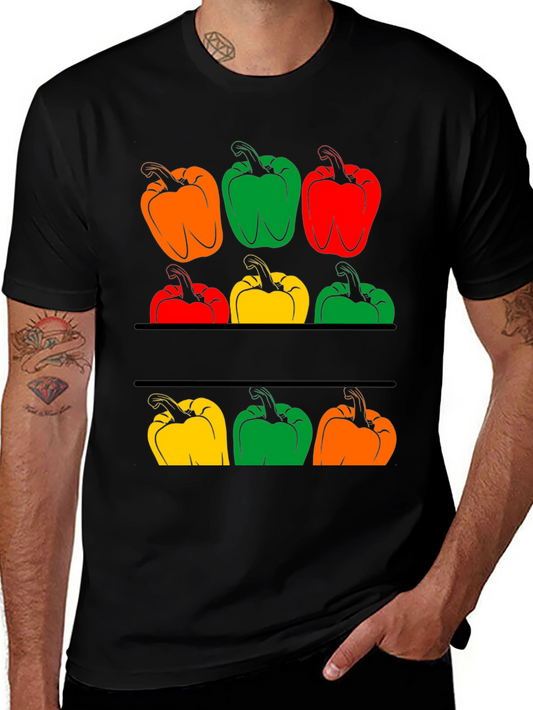 Camiseta Negra Diseño Pimientos de Colores