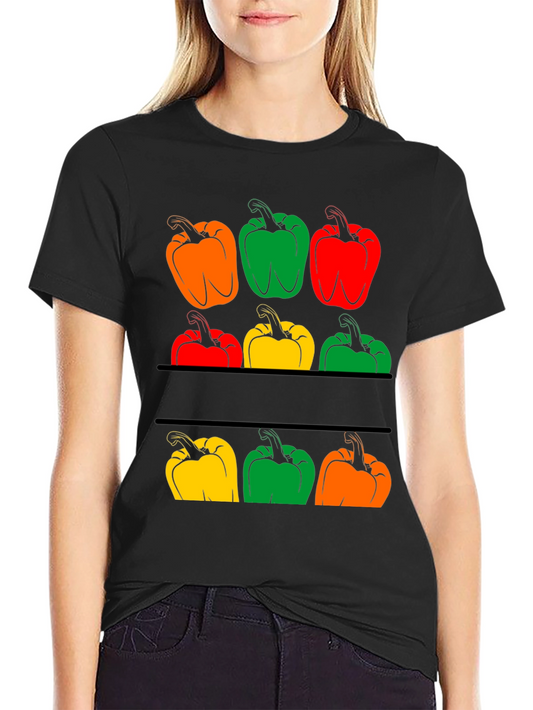 Camiseta Negra Diseño Pimientos de Colores