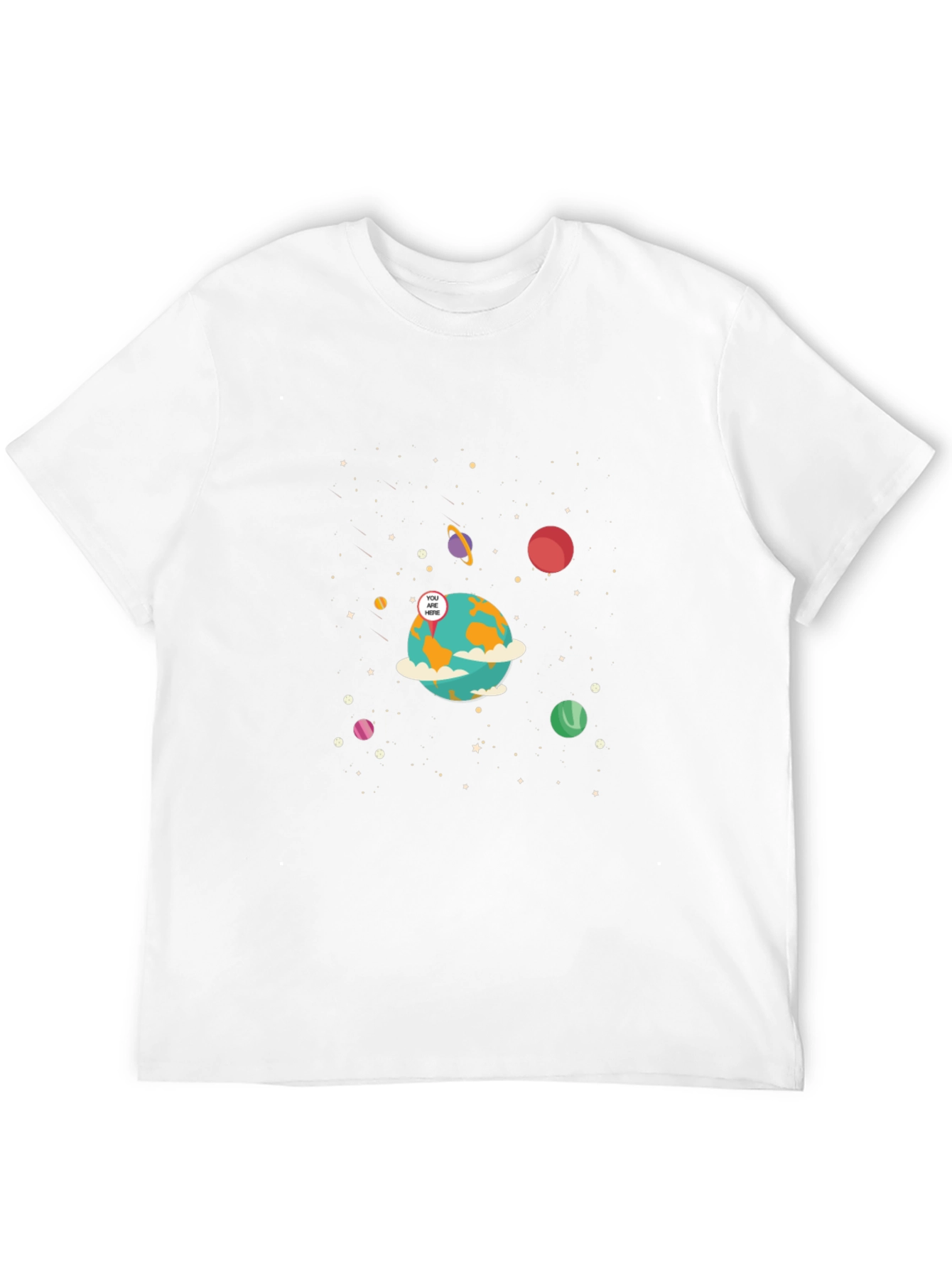 Camiseta Negra con Diseño Espacial Estás Aquí