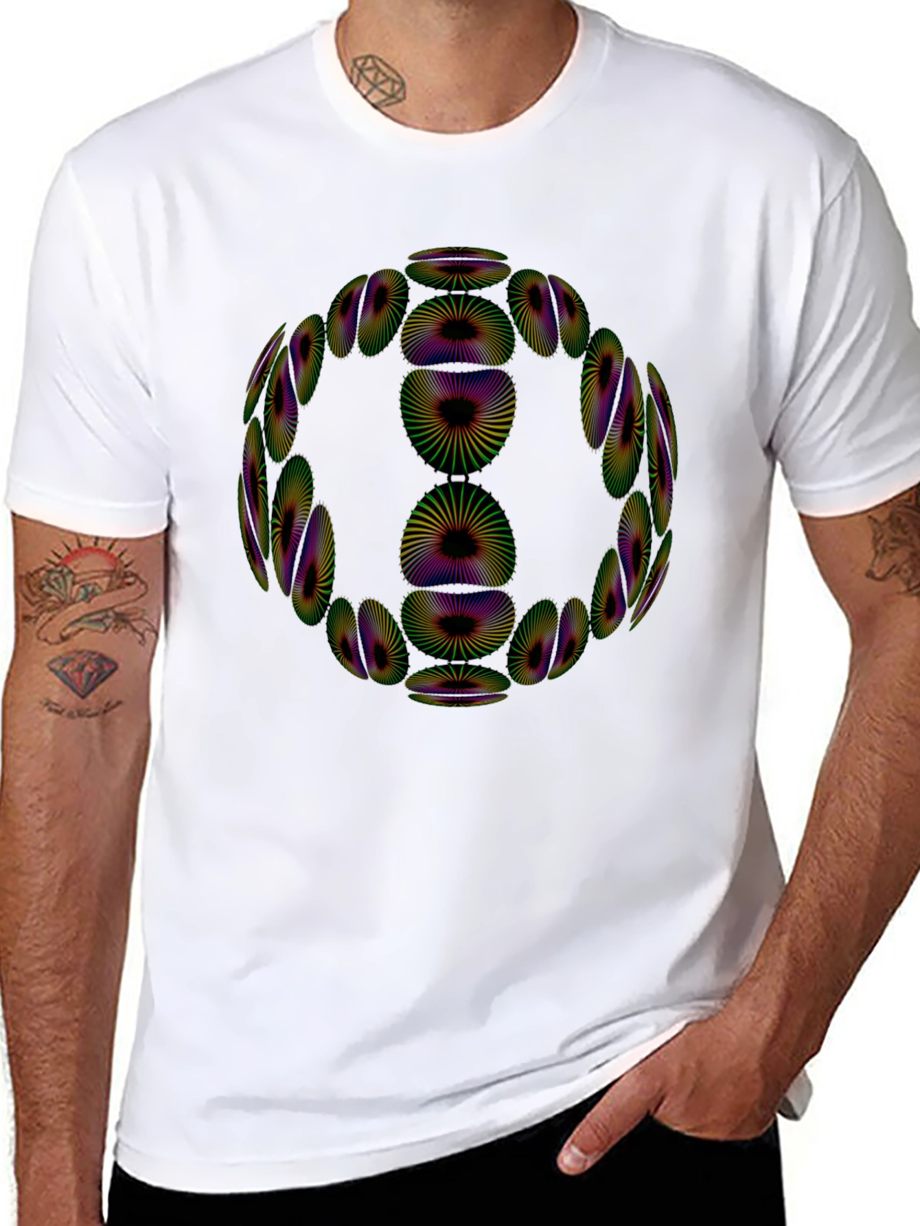 Camiseta Negra Diseño Geométrico Psicodélico
