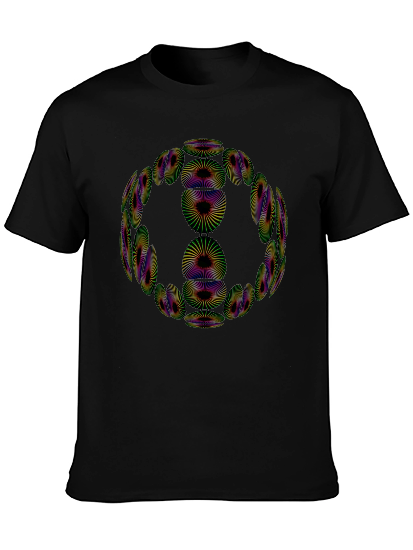Camiseta Negra Diseño Geométrico Psicodélico