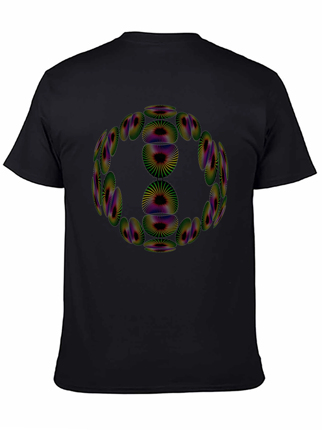 Camiseta Negra Diseño Geométrico Psicodélico