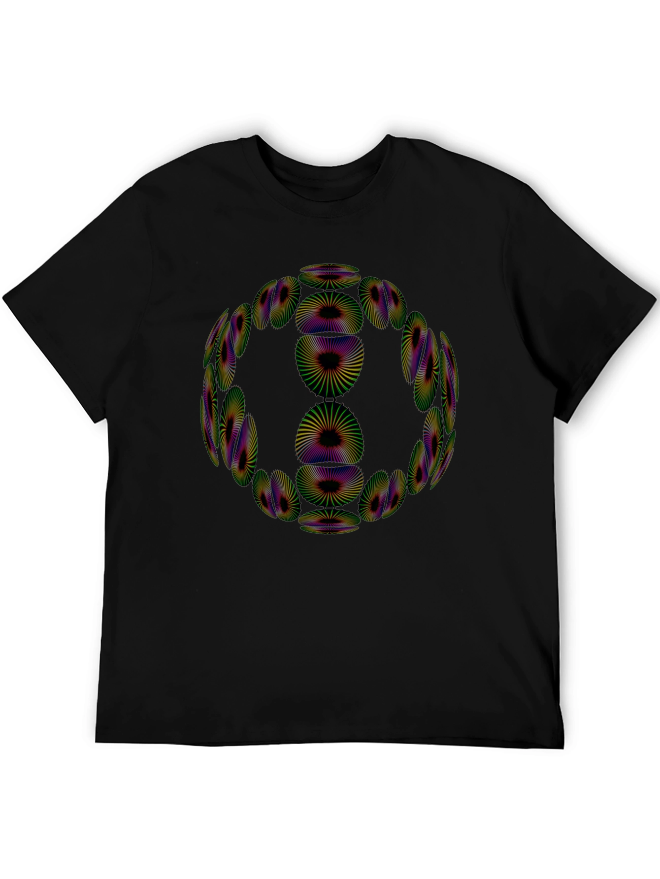 Camiseta Negra Diseño Geométrico Psicodélico