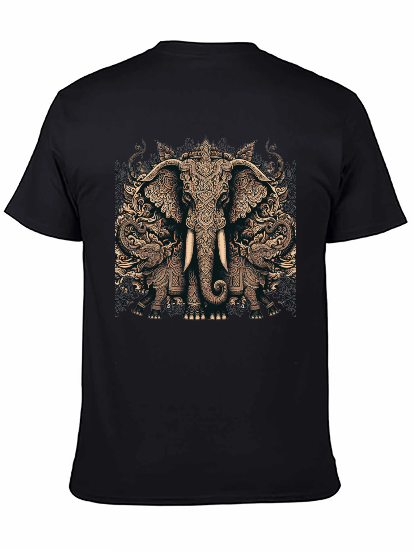 Camiseta Negra con Diseño de Elefante Tribal