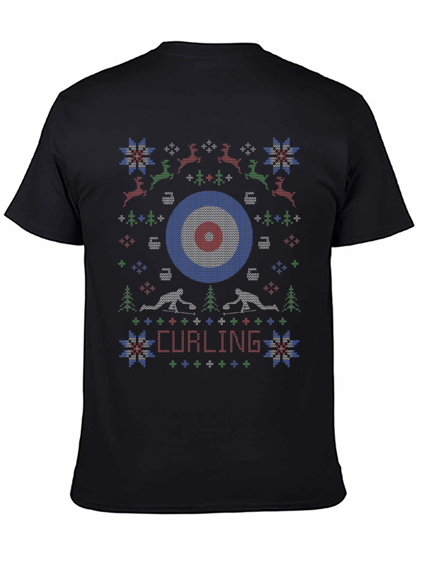 Camiseta Negra Navideña con Diseño de Curling