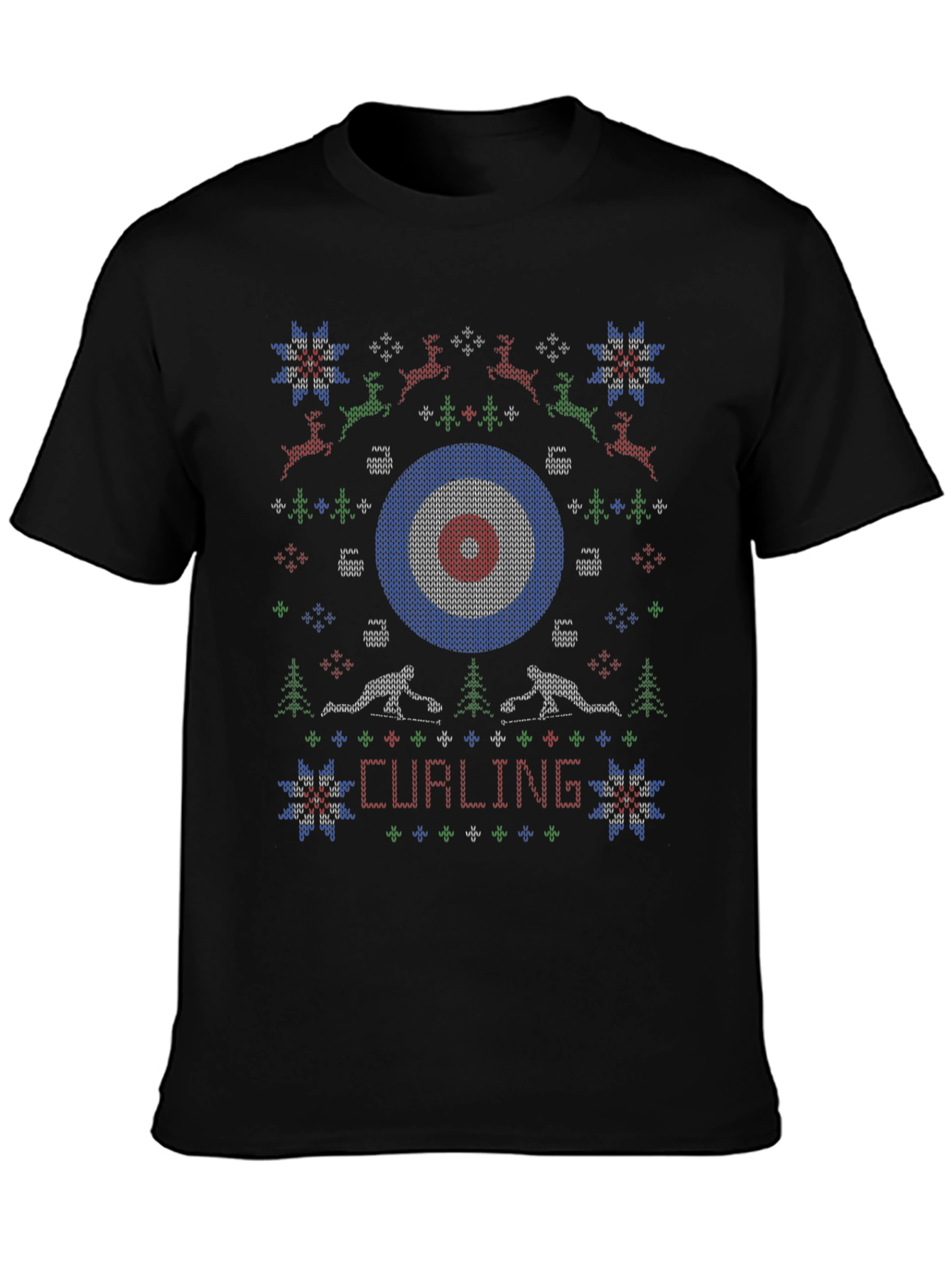 Camiseta Negra Navideña con Diseño de Curling