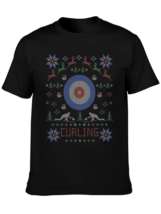 Camiseta Negra Navideña con Diseño de Curling