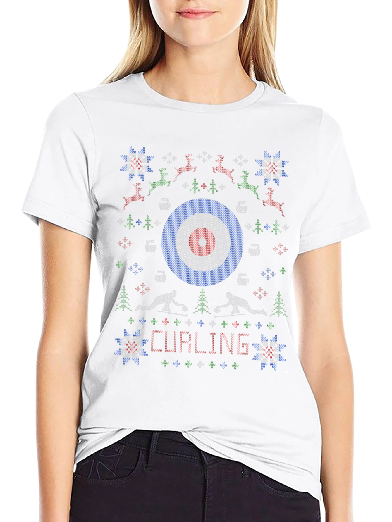 Camiseta Negra Navideña con Diseño de Curling