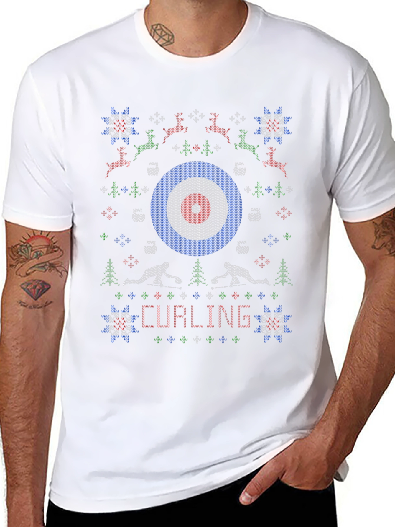 Camiseta Negra Navideña con Diseño de Curling