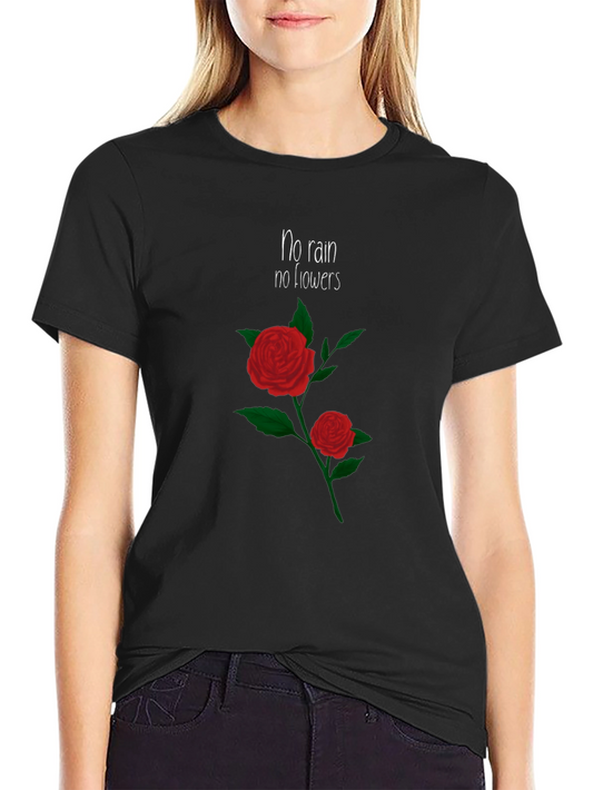 Camiseta Negra con Rosas - Sin Lluvia No Hay Flores