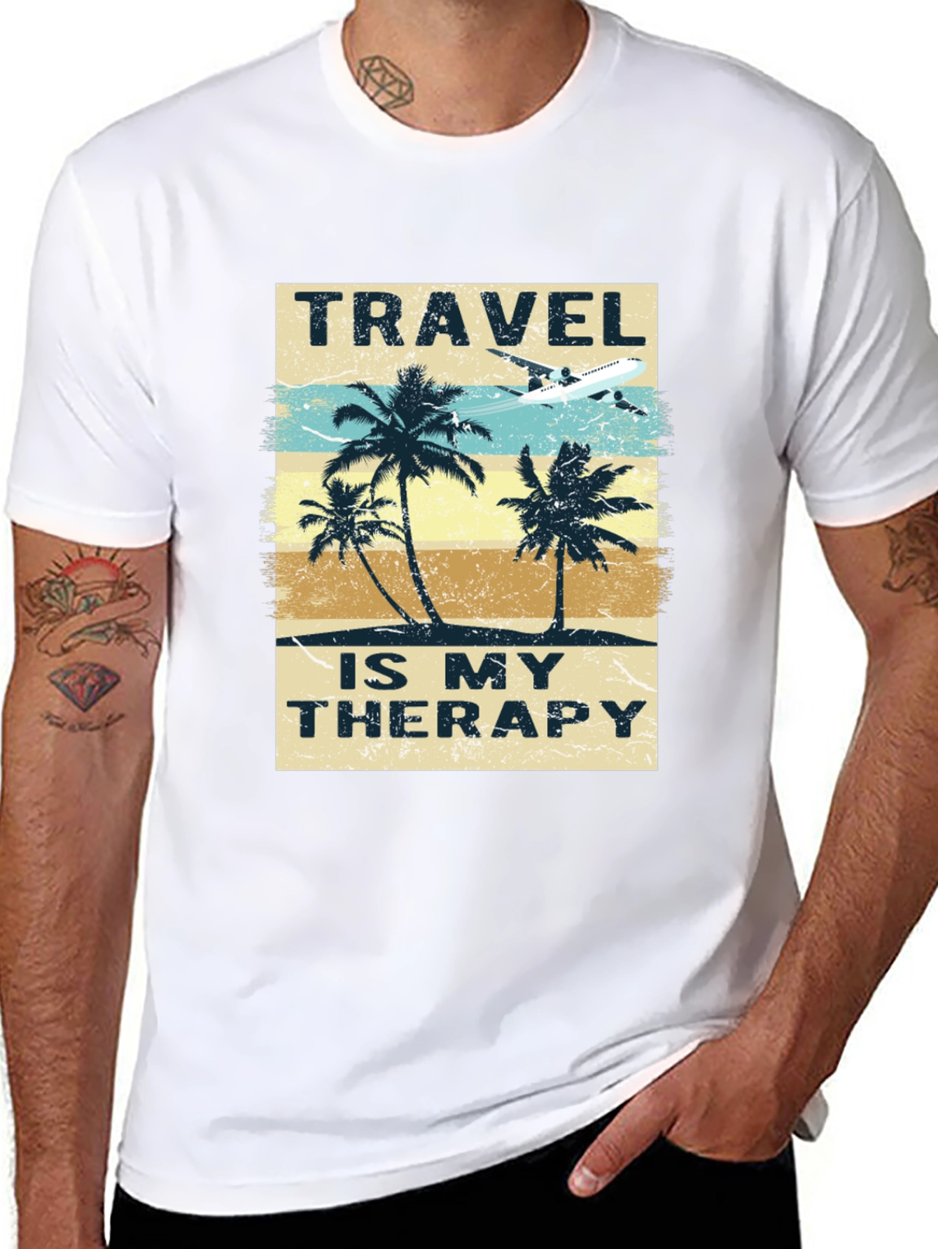 Camiseta Negra con Diseño de Viaje Terapia