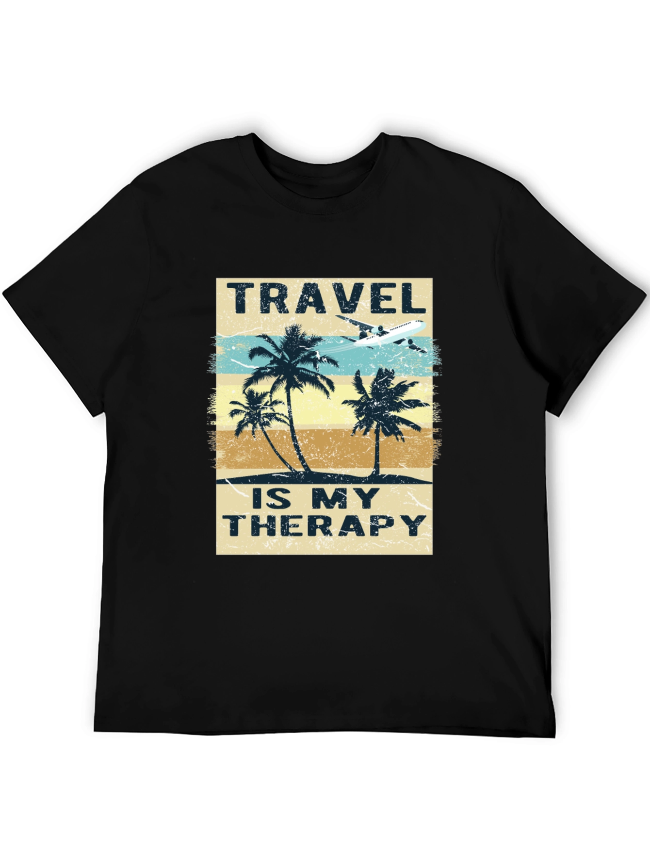 Camiseta Negra con Diseño de Viaje Terapia