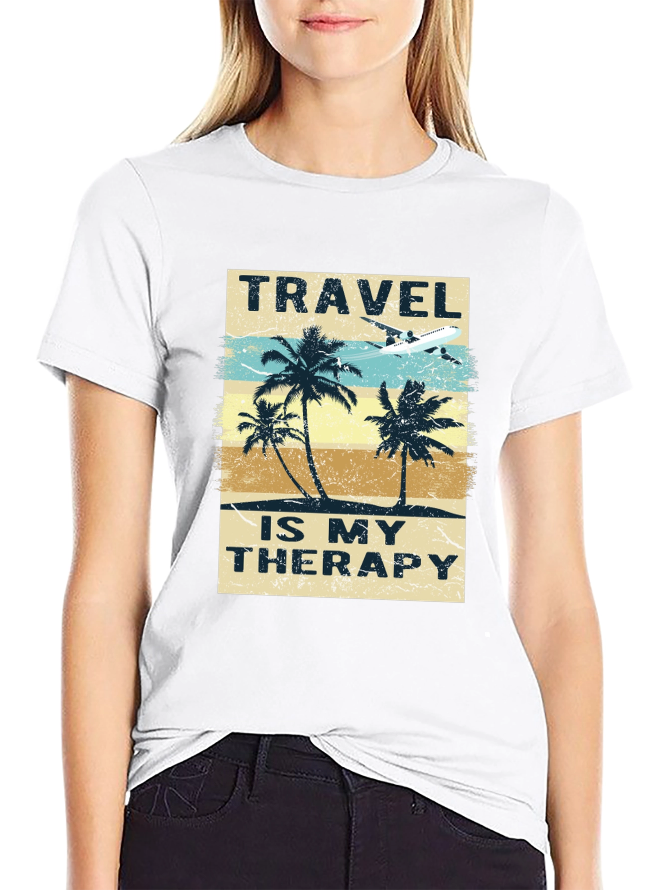Camiseta Negra con Diseño de Viaje Terapia