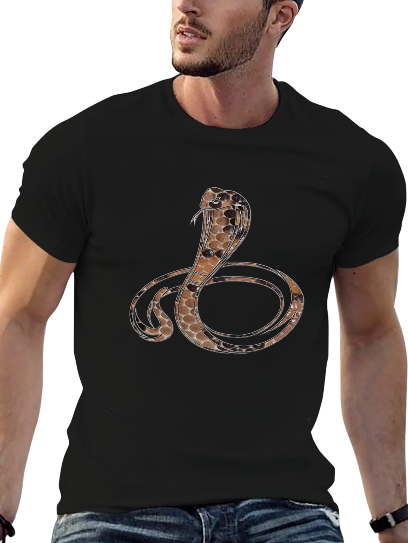 Camiseta Negra con Diseño de Cobra para Hombre