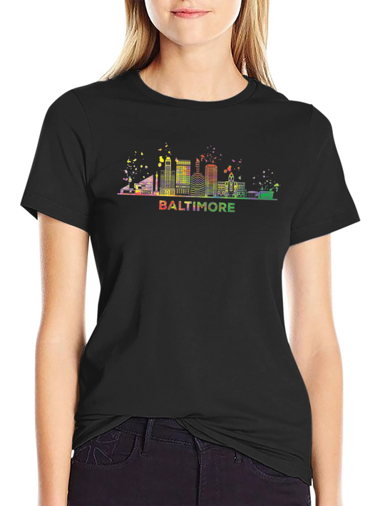 Camiseta Negra Baltimore Skyline Colorida