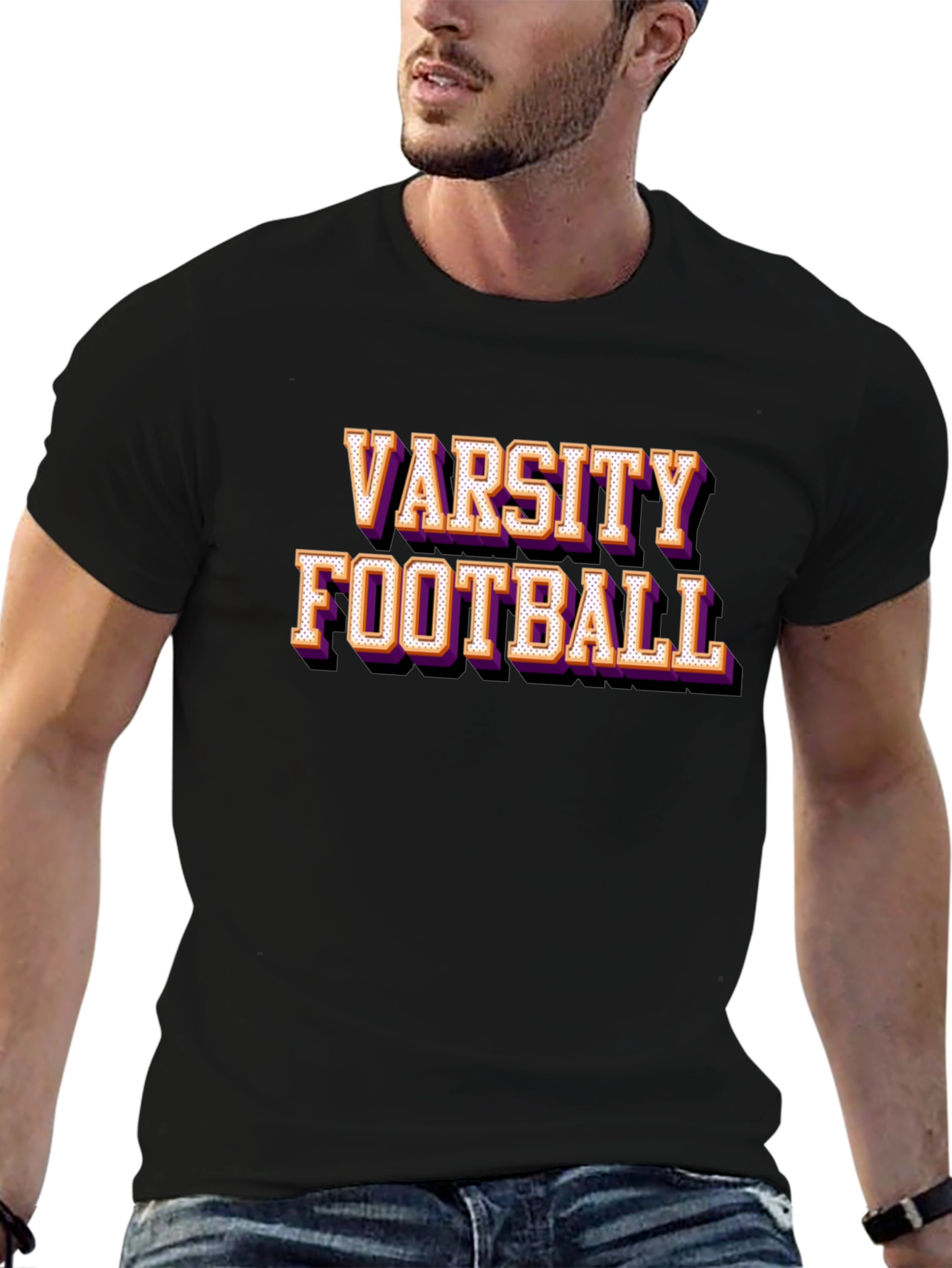 Camiseta Negra Varsity Football Estilo Retro