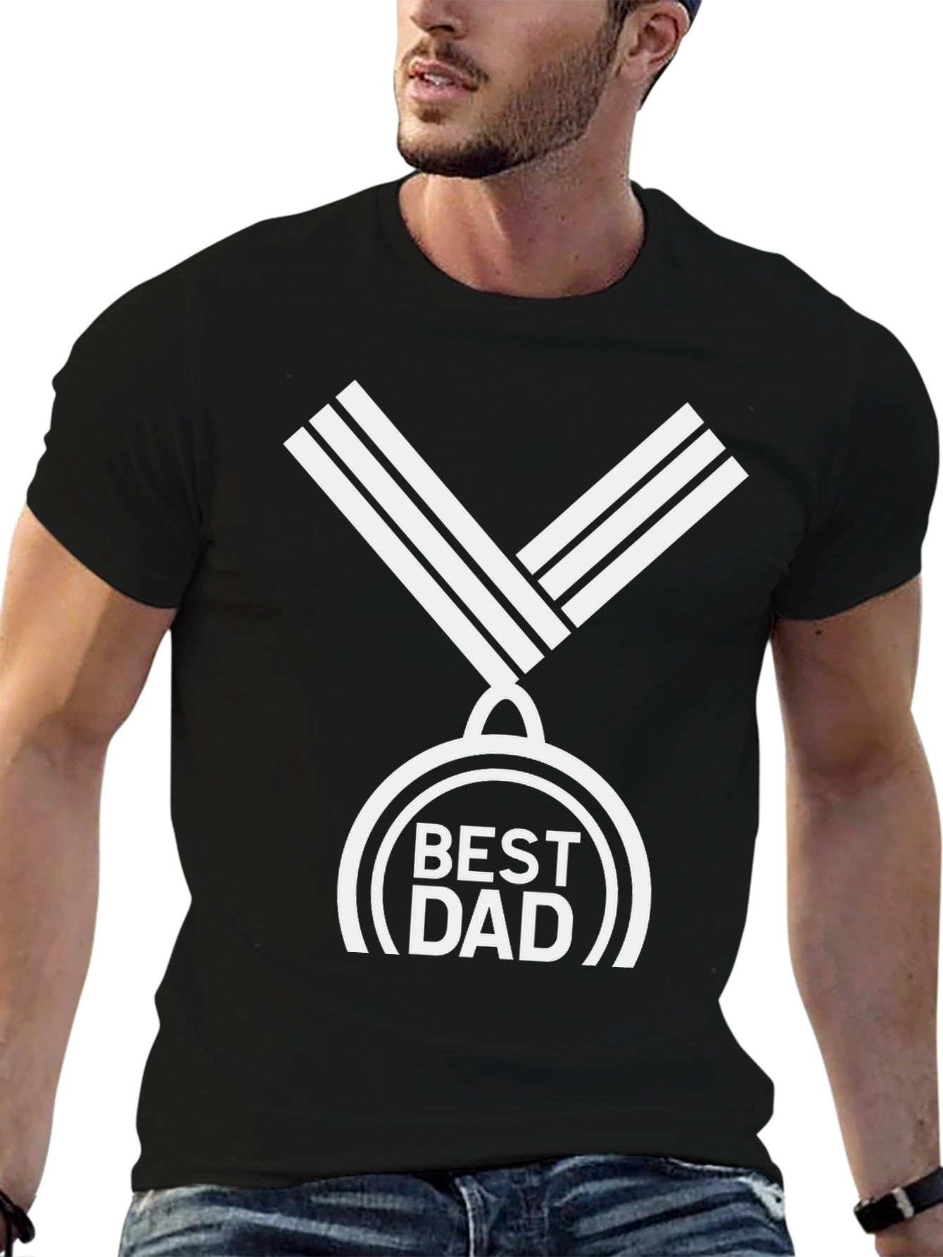 Camiseta Negra Mejor Papá con Diseño de Medalla