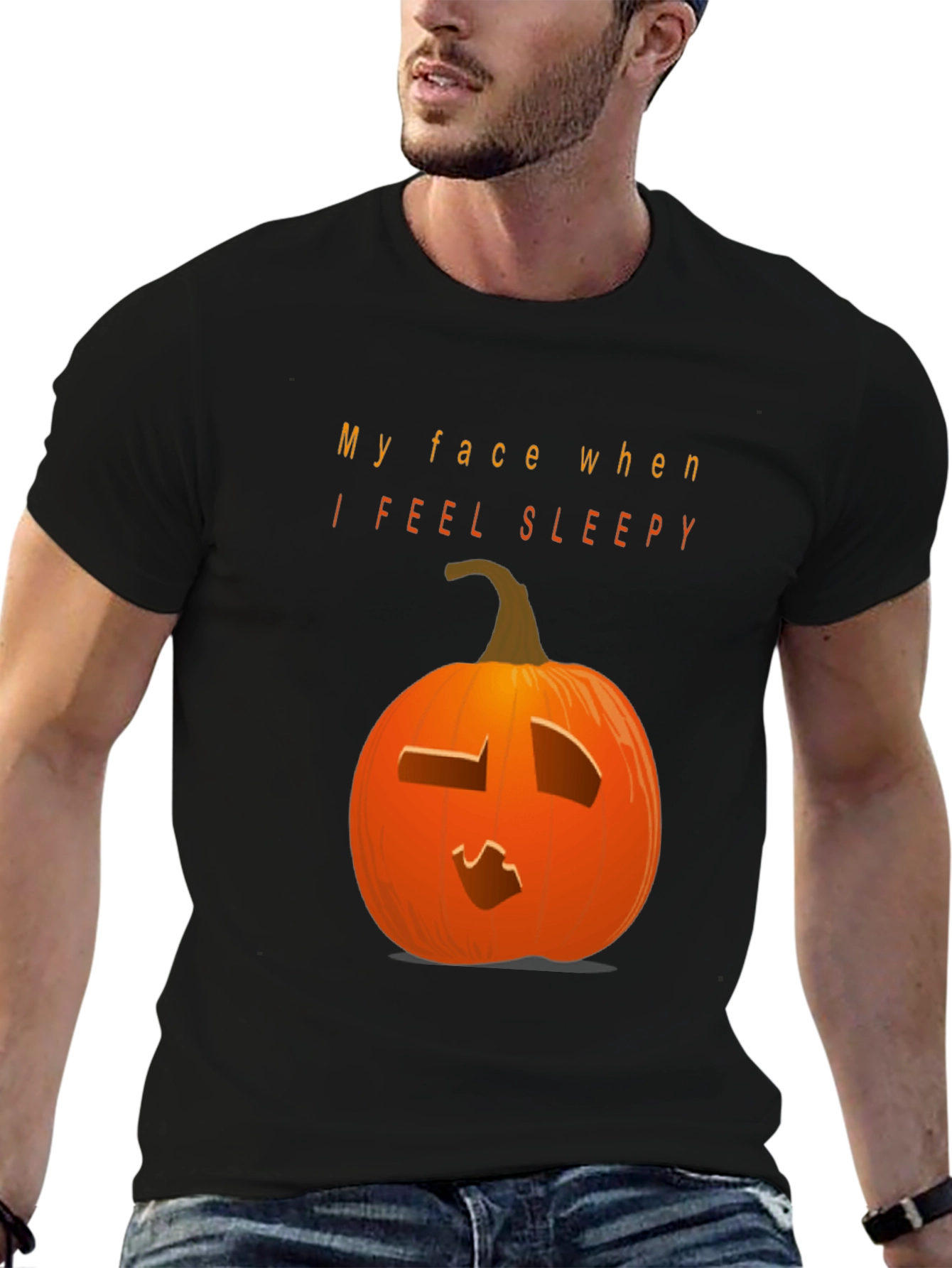 Camiseta Negra con Calabaza Somnolienta