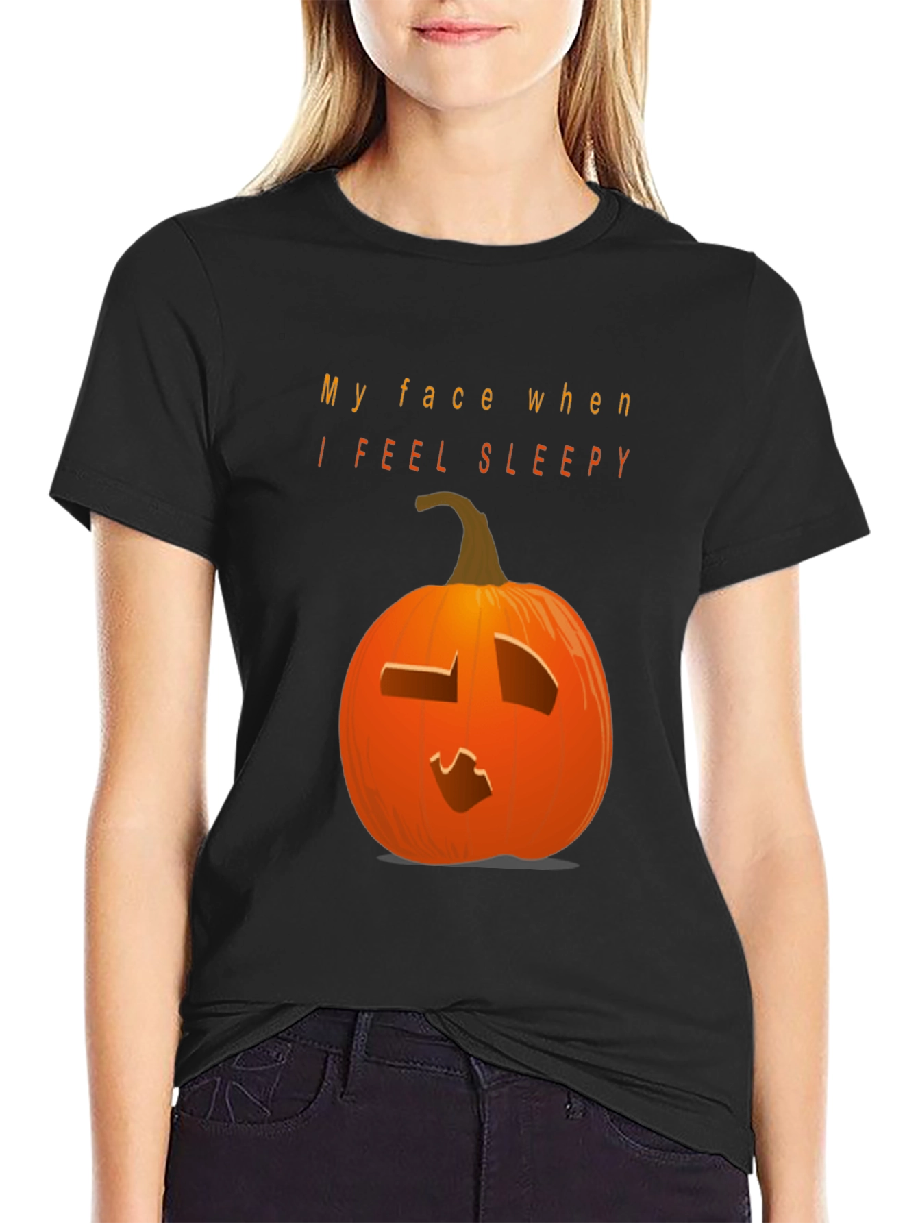 Camiseta Negra con Calabaza Somnolienta