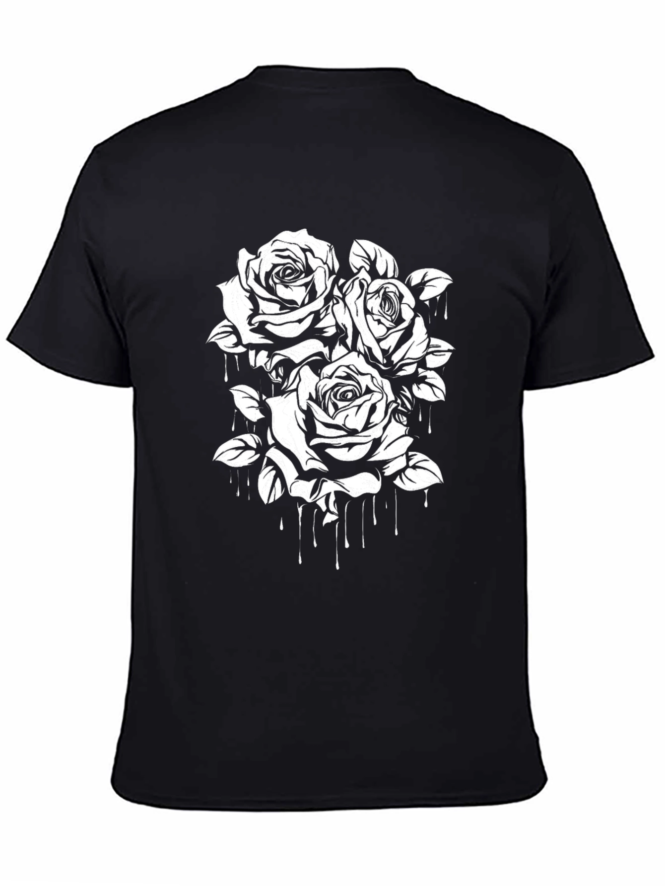 Camiseta Negra con Rosas Blancas Estampadas