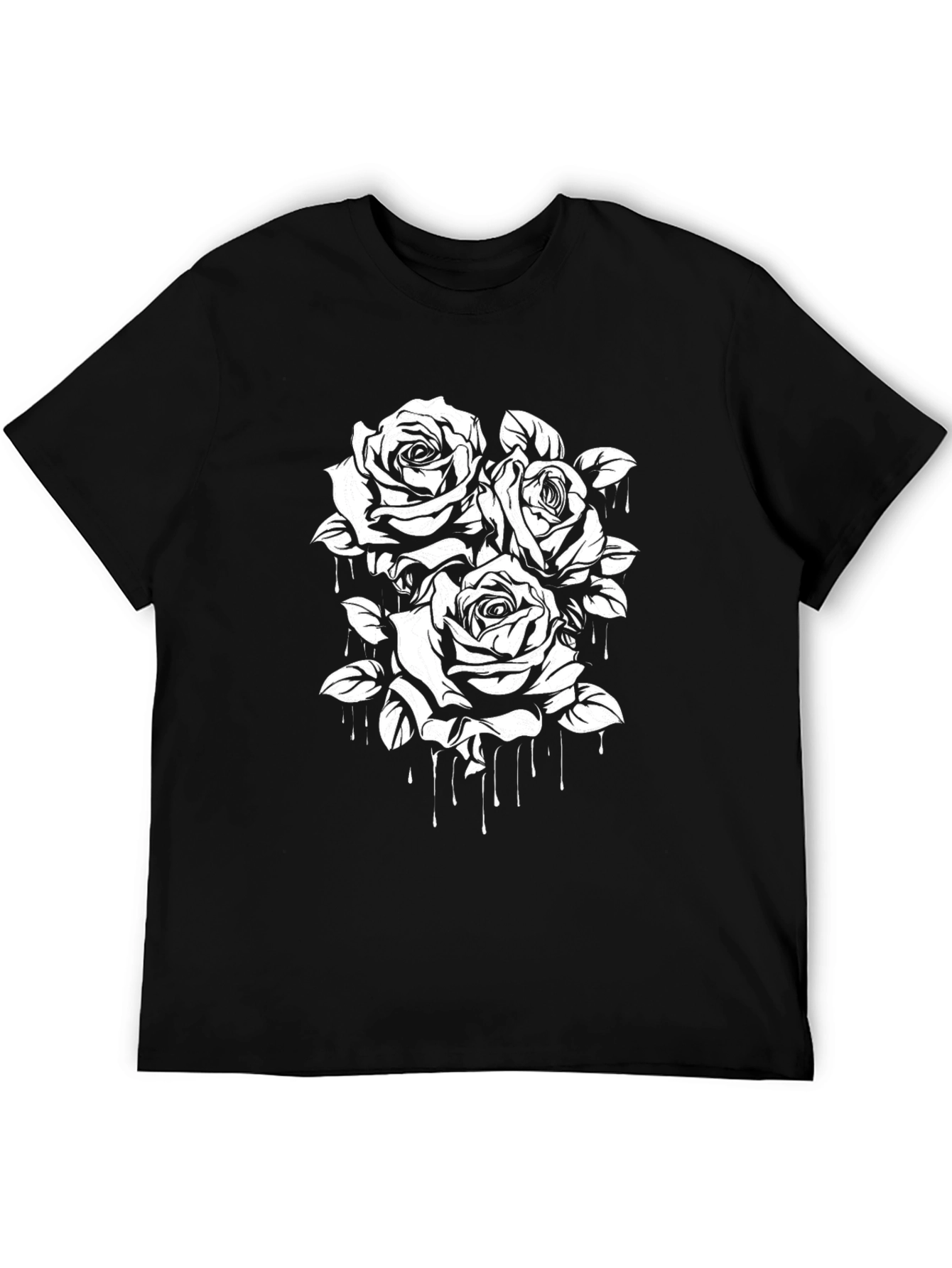 Camiseta Negra con Rosas Blancas Estampadas