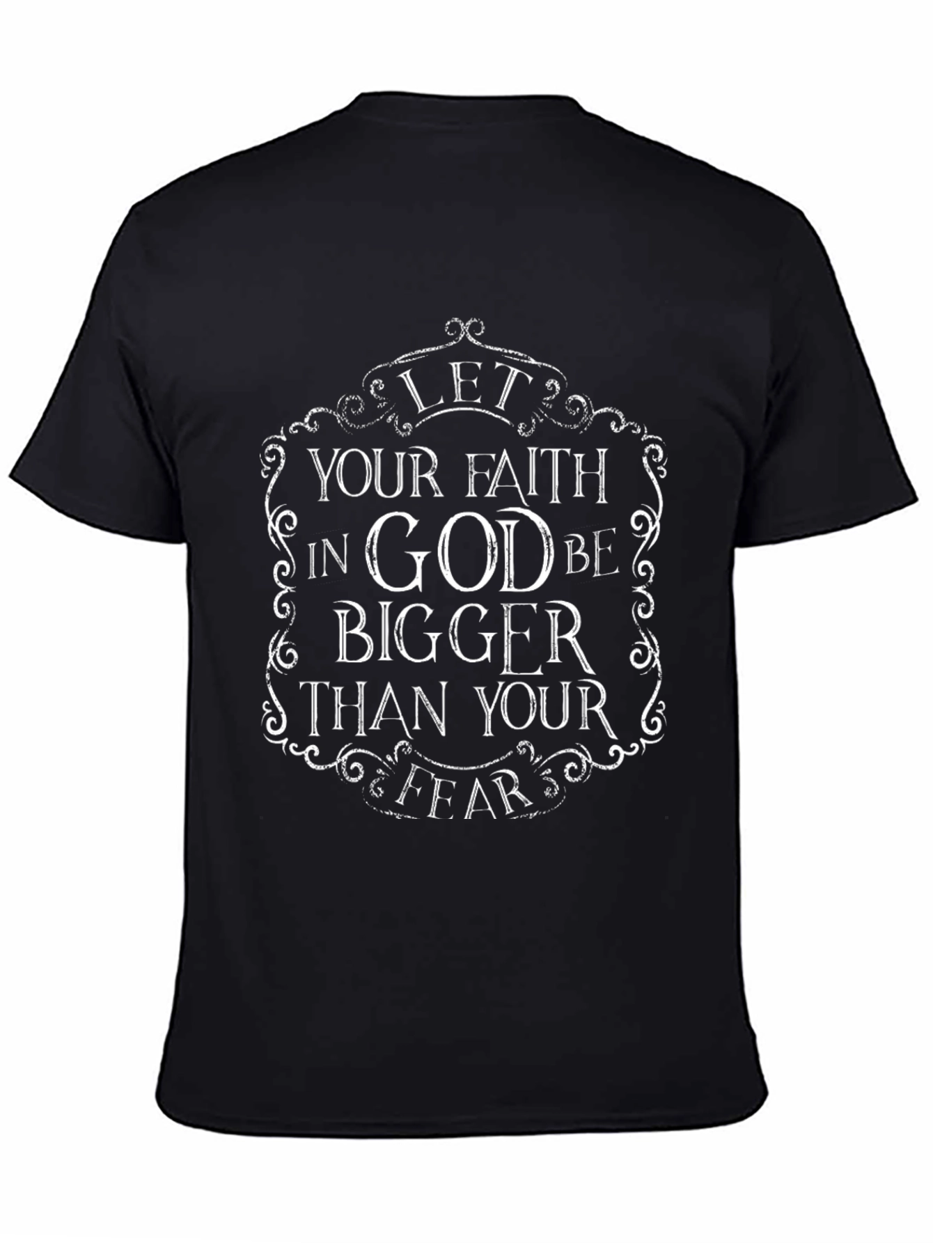 Camiseta Negra con Mensaje de Fe Inspirador