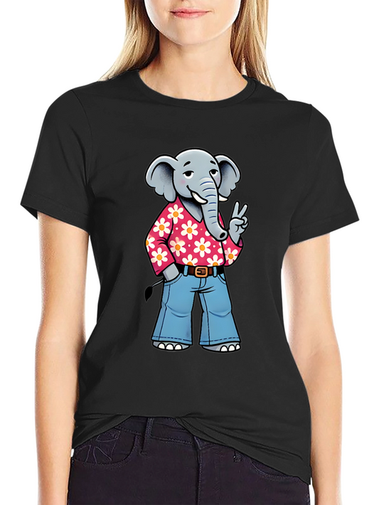 Camiseta Negra con Elefante Hippie