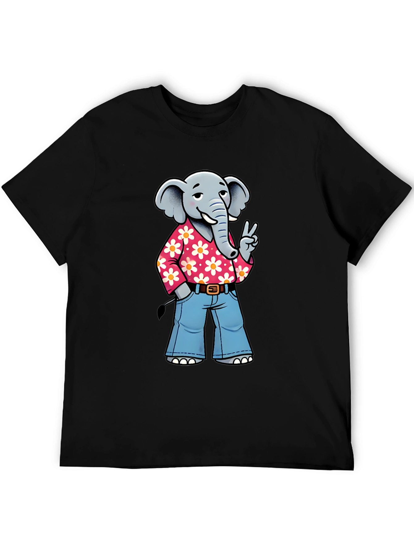 Camiseta Negra con Elefante Hippie