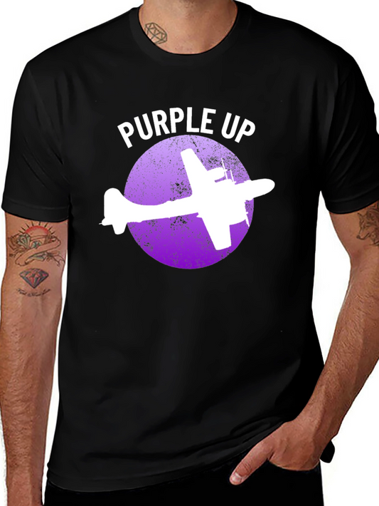 Camiseta Negra con Diseño de Avión Purple Up