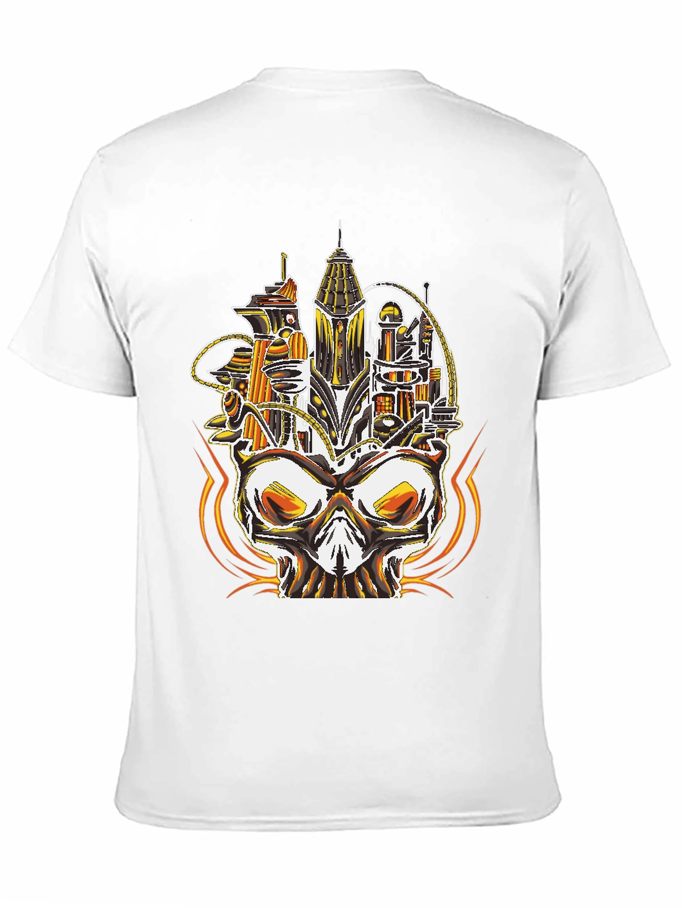 Camiseta Negra con Diseño de Ciudad en Cráneo